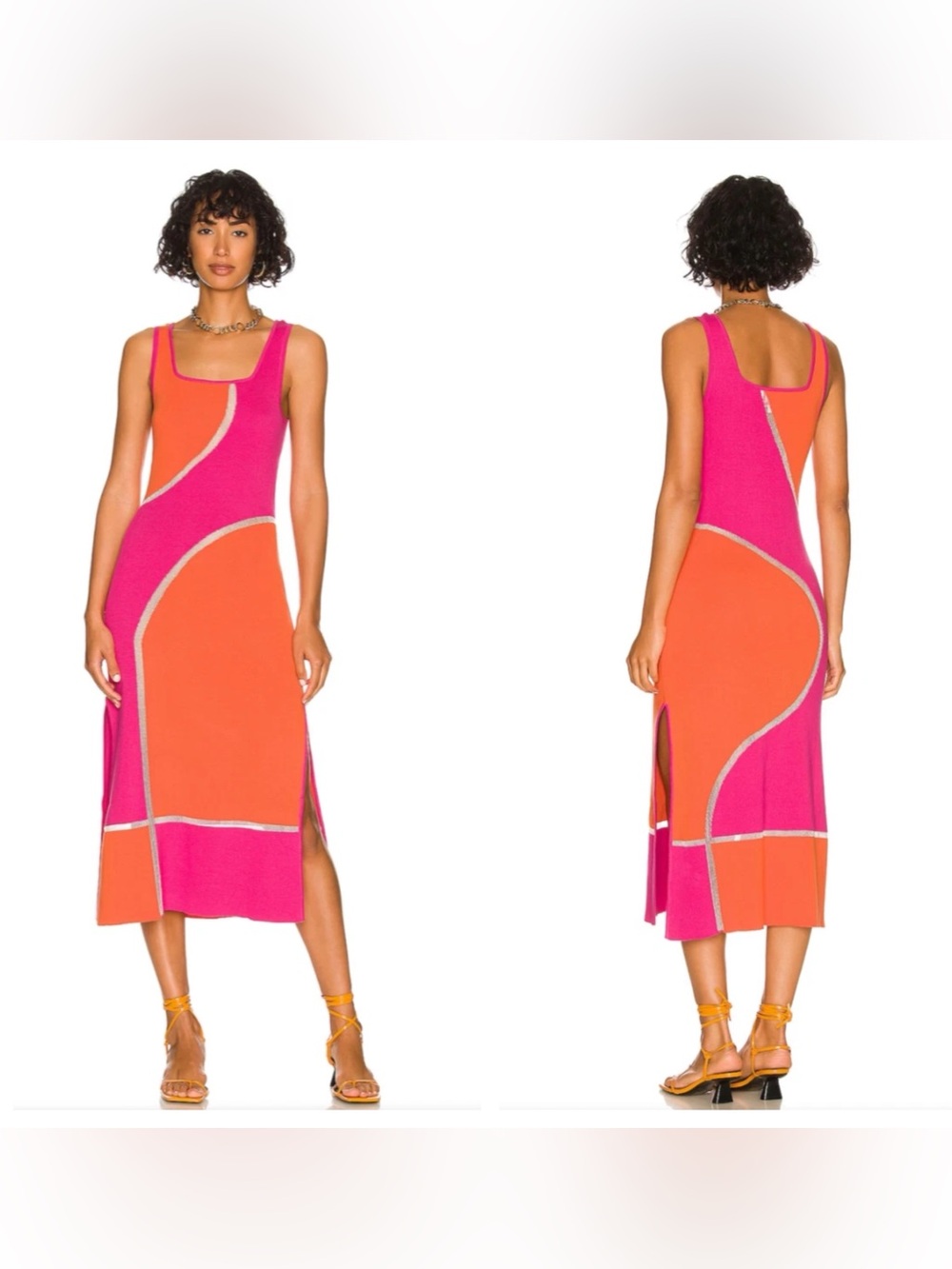 SOLID & STRIPED Pink and Orange Colorblock Kimberly Midi Tank Dress
